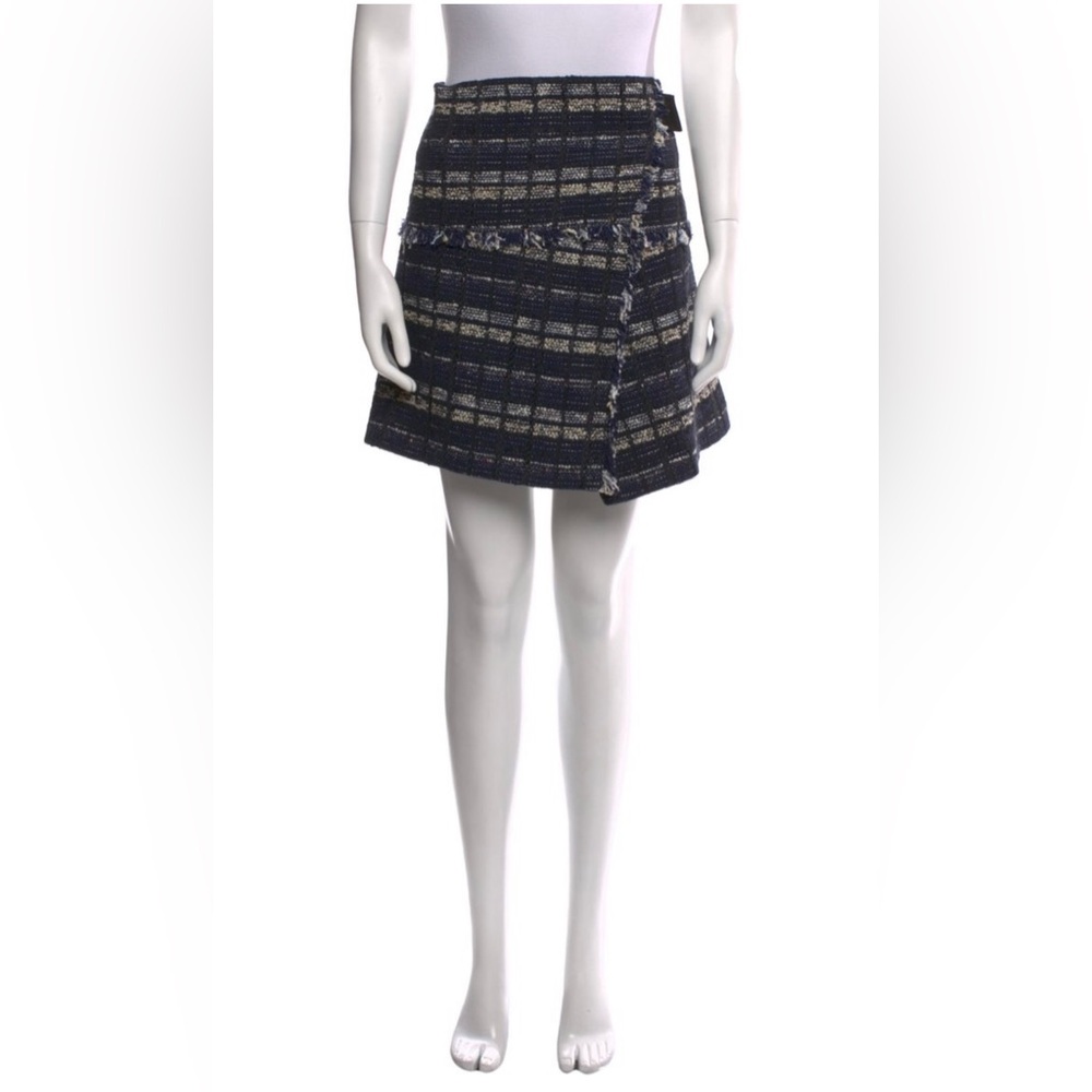 Proenza Schouler Navy and Cream Checkered A-Line Skirt